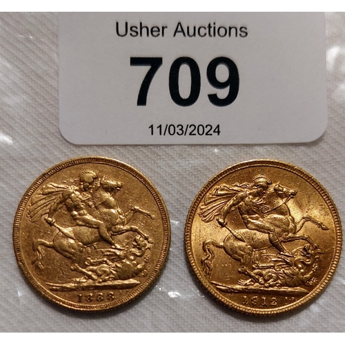 709 - Two Gold Sovereigns - 1888 & 1912