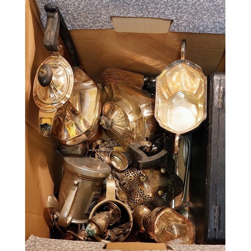 711 - Good Box of Silver Plate Items inc Teapot, Dishes etc