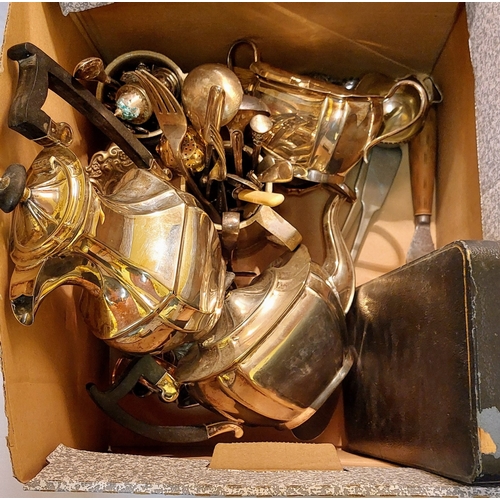 711 - Good Box of Silver Plate Items inc Teapot, Dishes etc