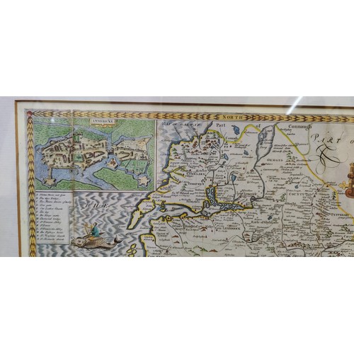 596A - Framed Hand Coloured Map of The Province of Munster (Mounster) with inset town plan of Cork and Lime... 