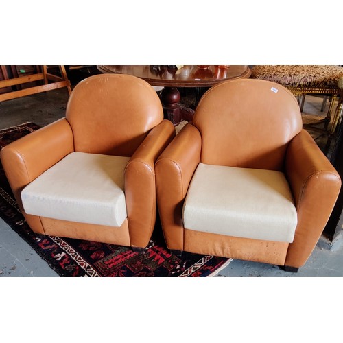 846 - Pair of Tan Leather Armchairs