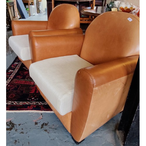 846 - Pair of Tan Leather Armchairs