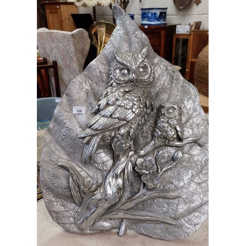 108 - Large Owl Plaque - Metal Clad