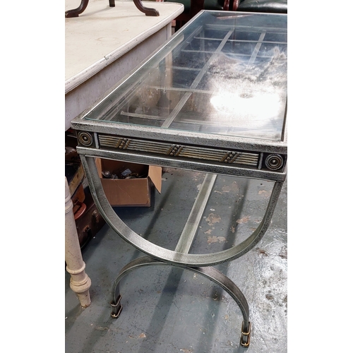 110 - Vintage Metal Frame Glass Top Side Table - C. 126cm W x 46cm D x 69cm H