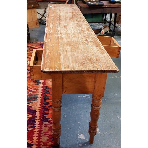 122 - Long Pine Library / Serving Table with 5 Dual Aspect Drawers - C. 242cm W x 51cm D x 79cm H