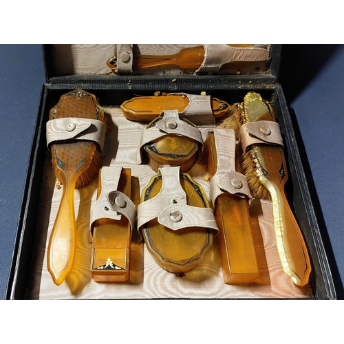 129 - Vintage Cased Lucite Manicure & Brush Set