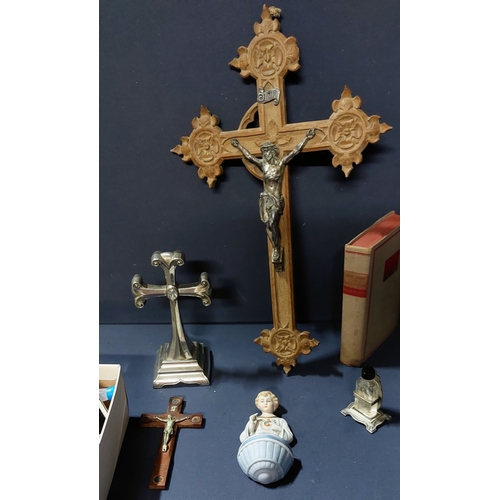 26 - Collection of Religious Memorabilia & Ephemera inc Crucifix, Font etc