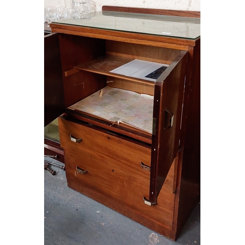 3 - Retro Mid Century Cupboard with 2 Drawers - With Strahan & Co Label - C. 79cm Wx 49cm D x 108cm H