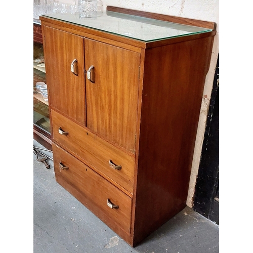 3 - Retro Mid Century Cupboard with 2 Drawers - With Strahan & Co Label - C. 79cm Wx 49cm D x 108cm H