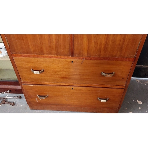 3 - Retro Mid Century Cupboard with 2 Drawers - With Strahan & Co Label - C. 79cm Wx 49cm D x 108cm H