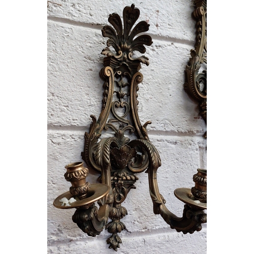 34 - Pair of Brass Wall Mount Candle Sconces - C. 57cm H