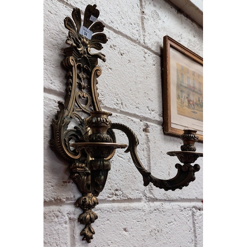 34 - Pair of Brass Wall Mount Candle Sconces - C. 57cm H