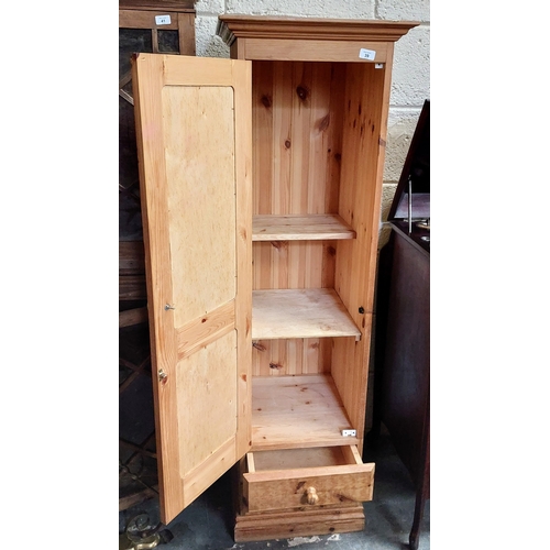 39 - Slim Tall Pine Shelved Cupboard with 2 Drawers - C. 47cm W x 45cm D x 154cm H