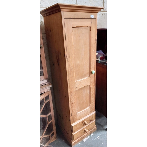 39 - Slim Tall Pine Shelved Cupboard with 2 Drawers - C. 47cm W x 45cm D x 154cm H