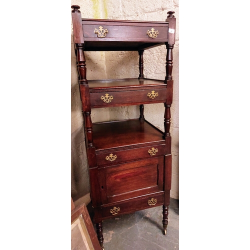 46 - Tall 2-Tier Dumbwaiter on Castors with Cupboard and 2 Drawers - C. 61cm W x 61cm D x 170cm H