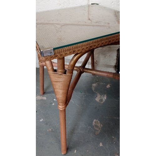 70 - 1940's Bamboo and Wicker Glass Top Occasional Table - C. 47cm x 47cm x 62cm H