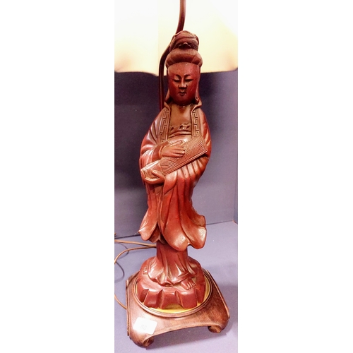 80 - Buddha Figure Table Lamp & Shade - C. 62cm H