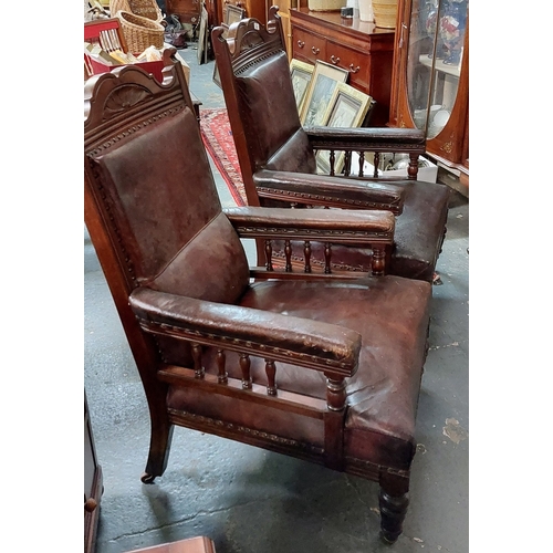 86 - Pair of Victorian Mahogany Library Chairs with Leather Upholstery