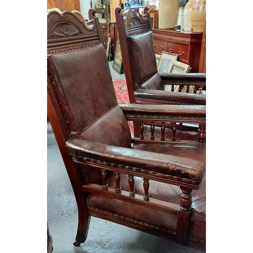 86 - Pair of Victorian Mahogany Library Chairs with Leather Upholstery