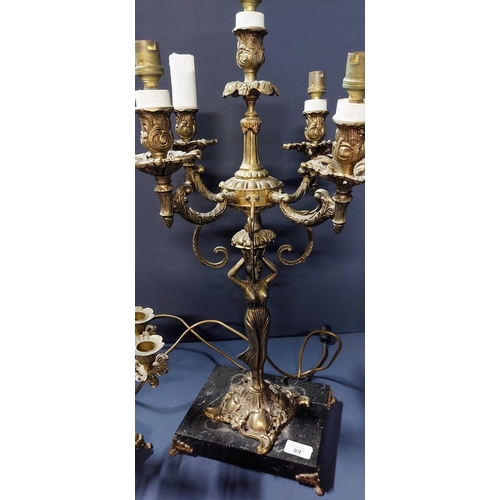 89 - Brass 5 Branch Table Lamp & a 5 Branch Brass Candelabra