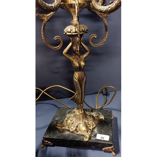 89 - Brass 5 Branch Table Lamp & a 5 Branch Brass Candelabra