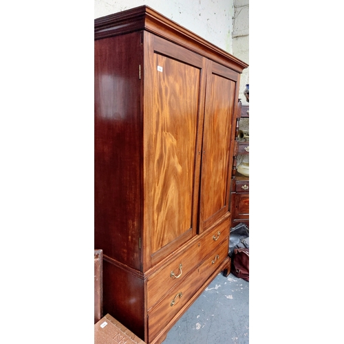 133 - Mahogany Linen Chest / Wardrobe with 2 Drawers - C. 129cm W x 58cm D x 192cm H