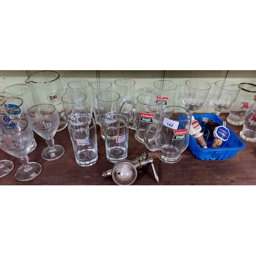 142 - Large Collection of Vintage Pub Glasses and Spirit Measures