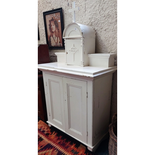 159 - Painted Pine Altar / Cupboard with Tabernacle Top - C. 104cm W x 56cm D x 186cm H