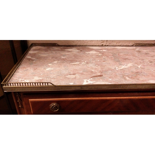 173 - French Marble Top Kingwood Cabinet with Brass Gallery Rail - C. 76cm W x 42cm D x 78cm H