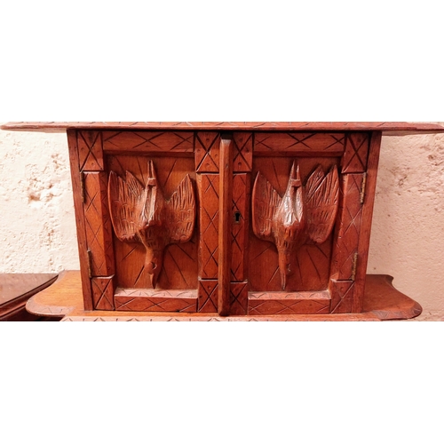 174 - Oak Wall Cabinet with Carved Game Bird Doors - C. 61cm W x 18cm D x 48cm H