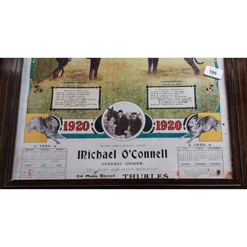 195 - Framed 1920 Irish Cup Calendar Print - C. 60cm W x 67cm H