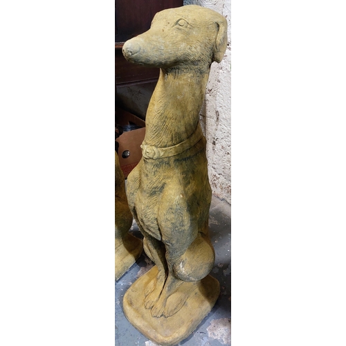 210 - Pair of Composite Stone Seated Hounds - C. 75cm H