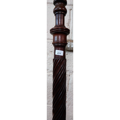 211 - Mahogany Barley Twist Standard Lamp on Tripod Base - C. 170cm H