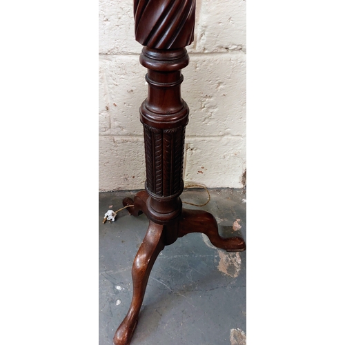 211 - Mahogany Barley Twist Standard Lamp on Tripod Base - C. 170cm H