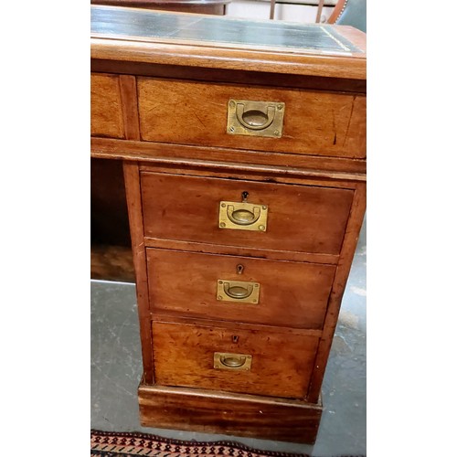 97 - Campaign Style Desk with Gilt Tooled Leather Top - C. 129cm W x 61cm D x 78cm H