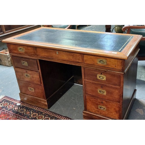 97 - Campaign Style Desk with Gilt Tooled Leather Top - C. 129cm W x 61cm D x 78cm H