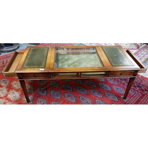 249 - Mahogany Glazed Low Display Table with Tooled Leather Ends & 2 End Drawers - C. 122cm W x 57cm D x 4... 