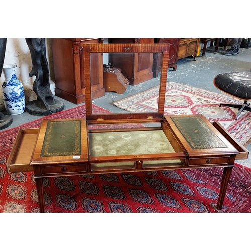 249 - Mahogany Glazed Low Display Table with Tooled Leather Ends & 2 End Drawers - C. 122cm W x 57cm D x 4... 