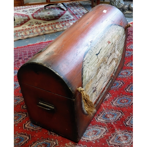 250 - Painted Dome Top Trunk - C. 90cm W x 39cm D x 57cm H