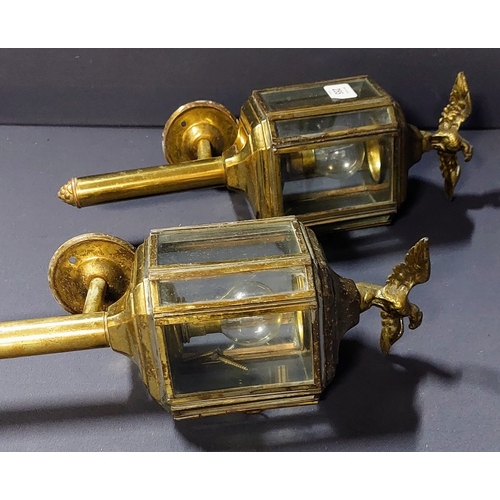 255 - Pair of Brass Wall Mount Lights - C. 36cm H