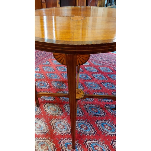 256 - Edwardian Circular Mahogany Occasional Table with Inlay on an X Frame Stretcher - 76cm W x 76cm H