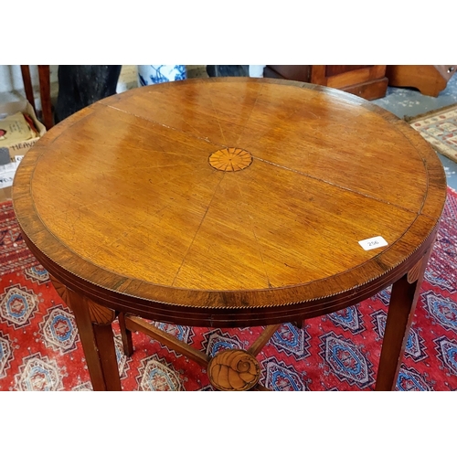 256 - Edwardian Circular Mahogany Occasional Table with Inlay on an X Frame Stretcher - 76cm W x 76cm H