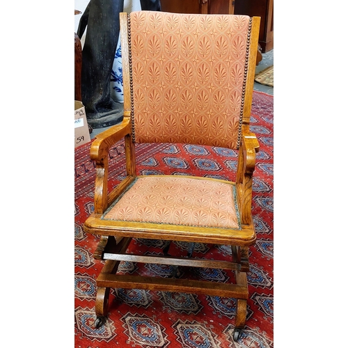 257 - Arts & Crafts Oak Frame Rocking Chair with Upholstered Seat