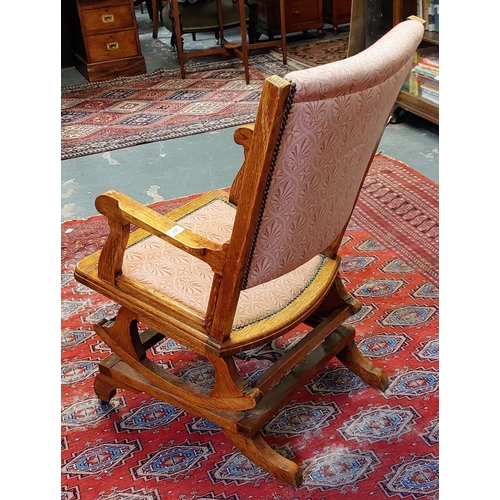 257 - Arts & Crafts Oak Frame Rocking Chair with Upholstered Seat