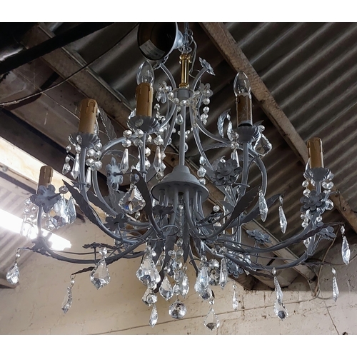 259 - French Style Grey Metal Leaf Design Chandelier - C. 80cm H x 80cm W