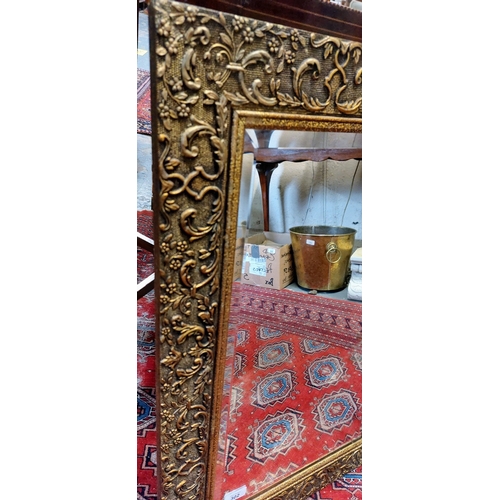 302 - Brass Leaf Design Rectangular Bevelled Mirror - C. 76cm x 50cm