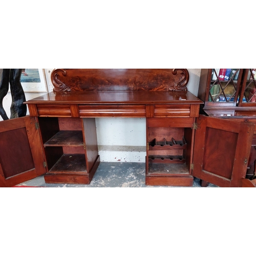 308 - Mahogany Pedestal Base Chiffonier with Acanthus Leaf Carvings - C. 160cm W x 56cm D x 150cm H