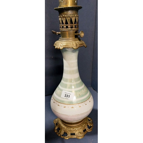 331 - Pair of Bulbous French Style Ceramic and Brass Oil Lamps - C. 64cm H