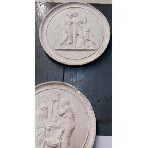 341 - 3 Grecian Scene Round Plaster Moulds - C. 17cm W