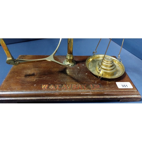 351 - Avery Brass Chemists Balance Scales and Weights